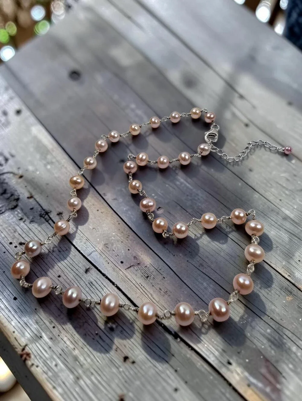 Dainty Vintage Pearl Necklace Pale Pink 925 Sterling Silver and Chain Extender